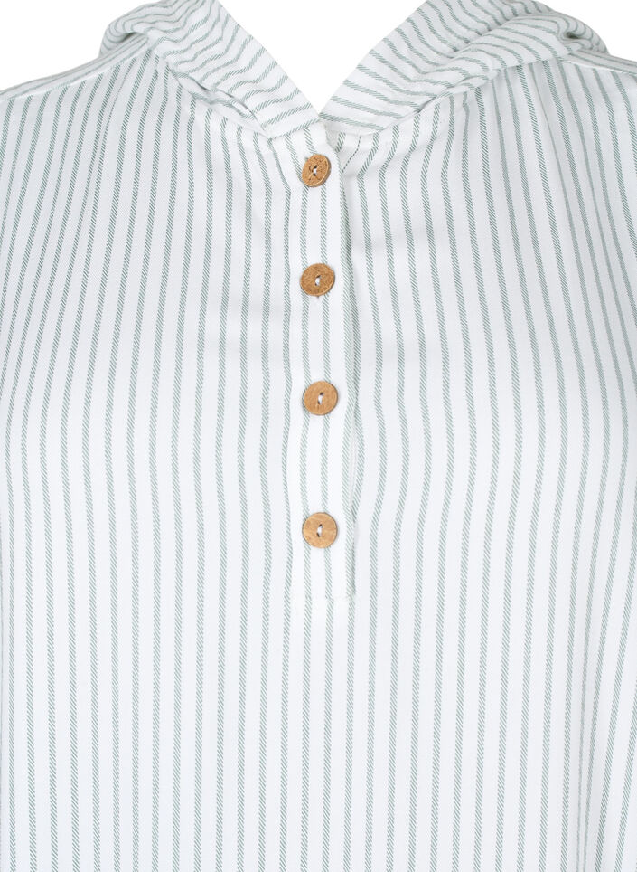 Kortermet tunika i viskose med hette, Chinois Green Stripe, Packshot image number 2