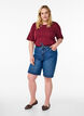 Ribbestrikket jerseybluse med korte ermer, M&oslash;rk Bordeaux, Model image number 1