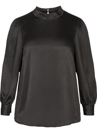 Skinnende bluse med lange puffermer, Black, Packshot image number 0