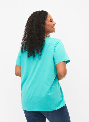 Kortermet T-skjorte med V-hals, Turquoise, Model image number 1