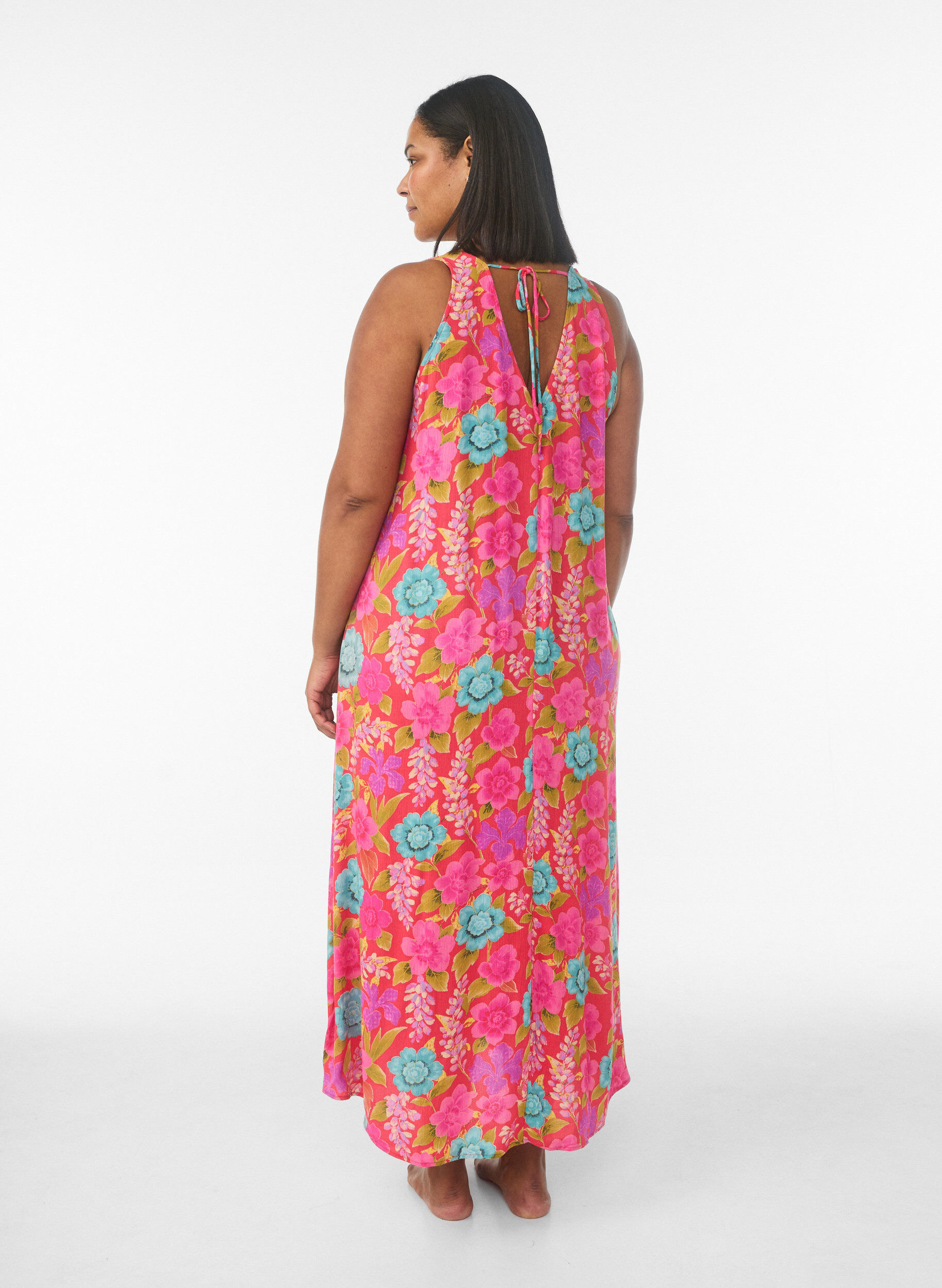 Zizzi Ermel&oslash;s A-linje maxi kjole med V-hals, R&oslash;d, Model image number 1