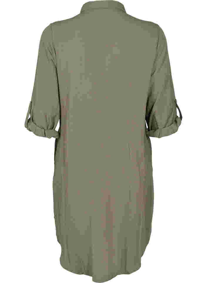 Lang ensfarget viskoseskjorte med 3/4-ermer, Dusty Olive, Packshot image number 1