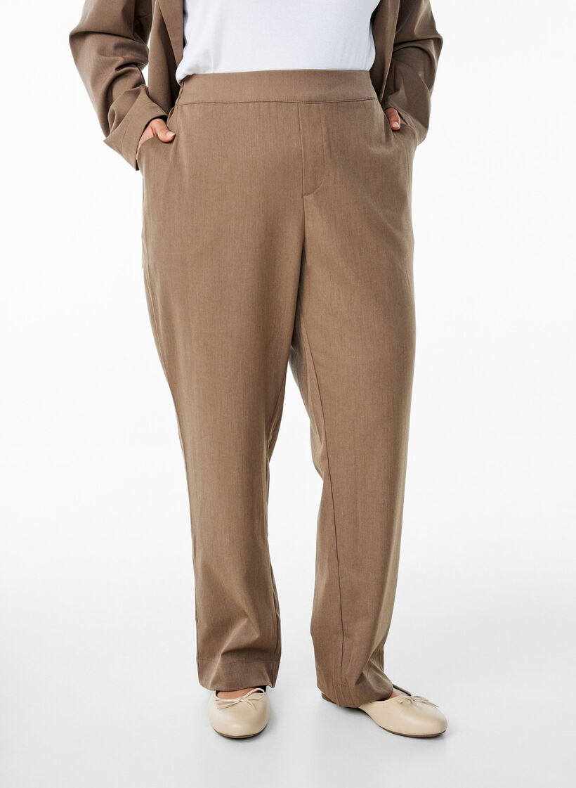 Loose fit bukser med høy midje, Brun, Model image number 2