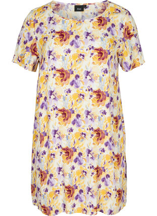 Kortermet kjole med blomstermønster, Flower AOP, Packshot image number 0