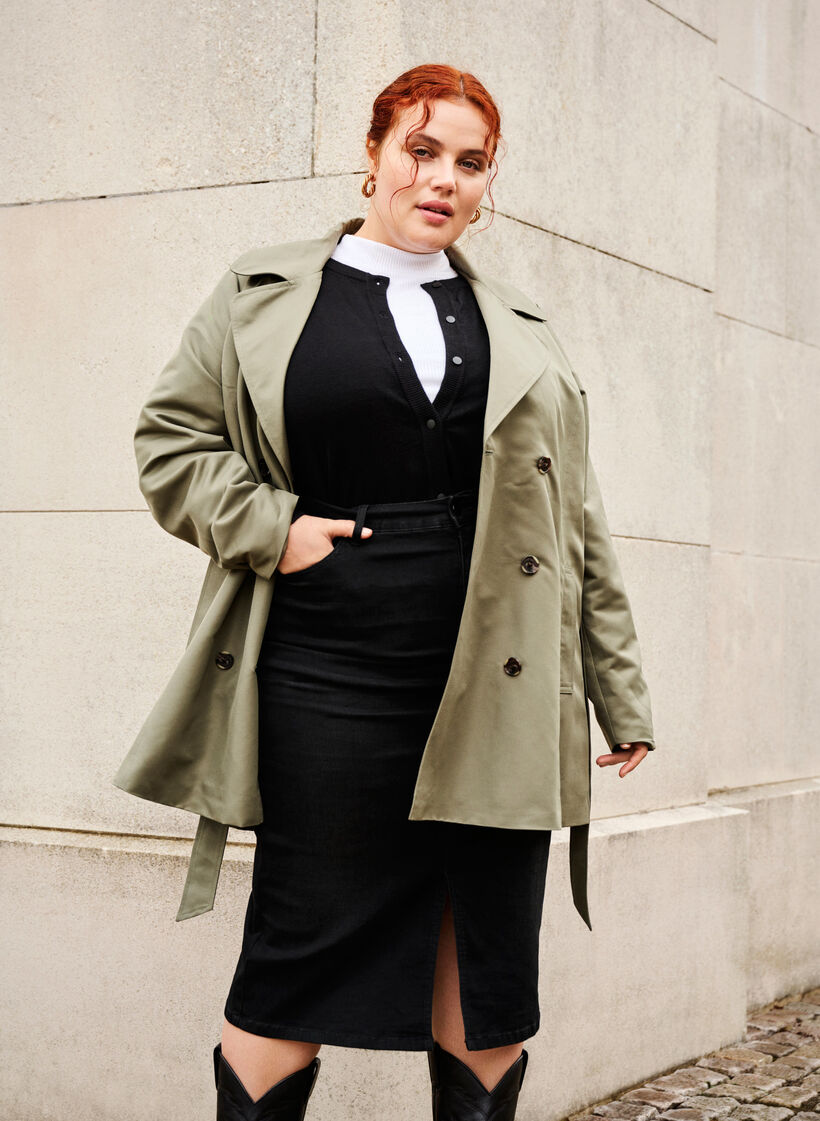 Kort trenchcoat med belte, Grønn, Image image number 0