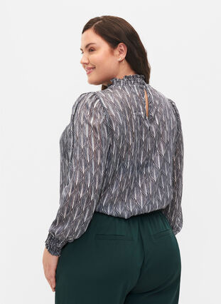 Mønstrete bluse med smock, Sky Captain Leaf, Model image number 1