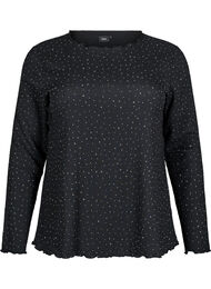 Langermet bluse med rhinsteiner, Black