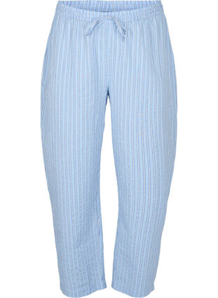 Løse stripete pysjamasbukser i bomull, Chambray Blue Stripe, Packshot image number 0