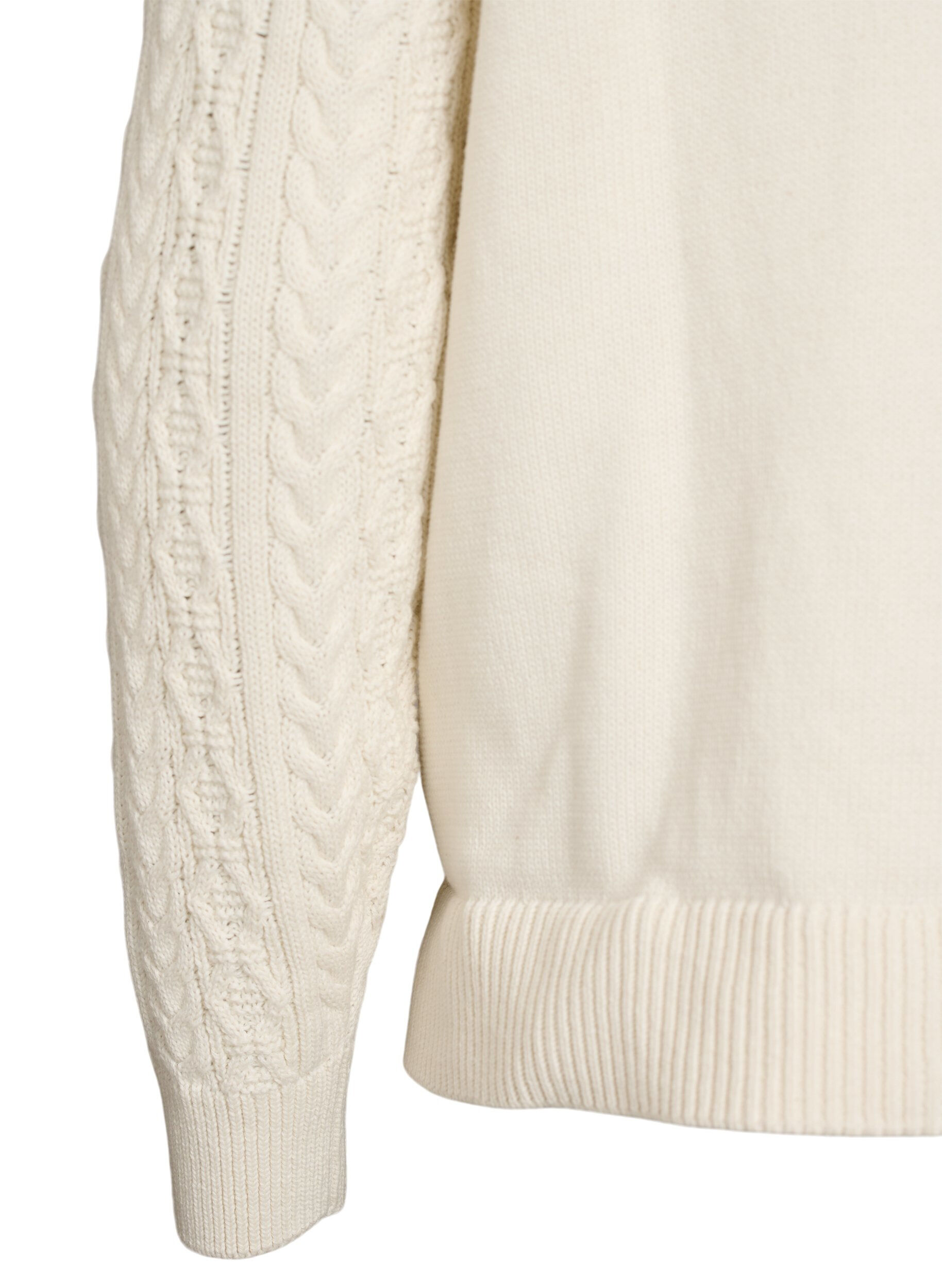 Zizzi Strikkebluse med flettem&oslash;nster og broderte blomster, Hvit, Packshot image number 3