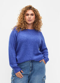 Melert genser med rund hals	, D.Blue/ White Mel., Model