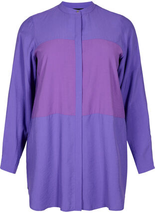 Lang skjorte med colorblock, Purple Block, Packshot image number 0