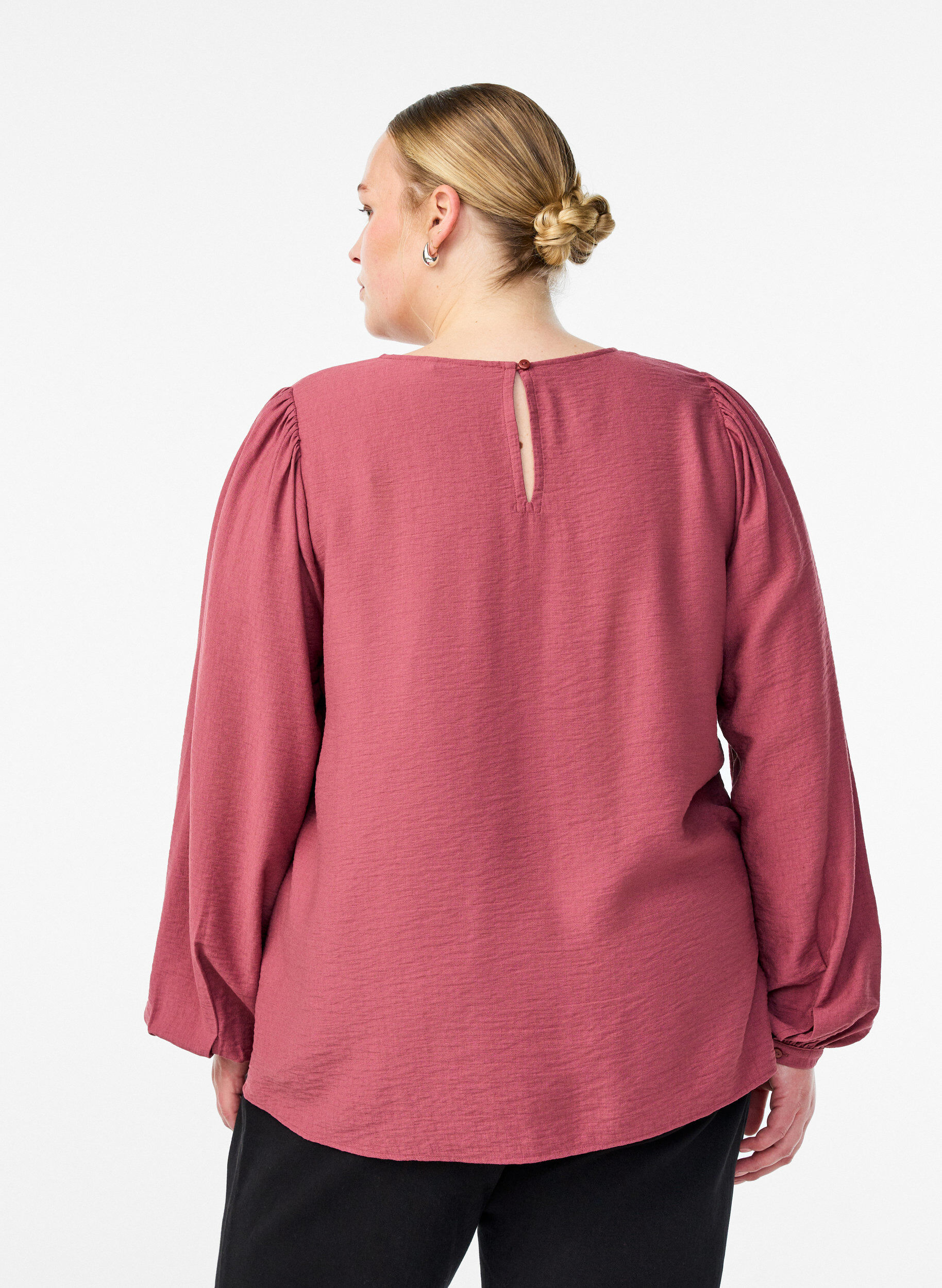 Zizzi Langermet bluse i viskose, Rosa, Model image number 2