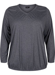 Melert genser med lange ermer og V-hals, Dark Grey Melange