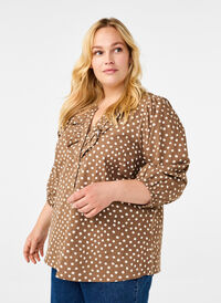 3/4 ermet bomullsbluse med prikker, Coca Mocha Dot  3/4 ermet bomullsbluse med prikker, Coca Mocha Dot , Model