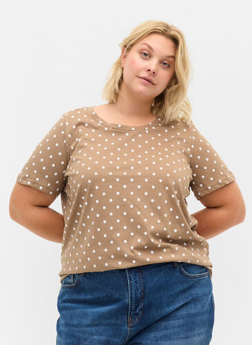 Prikkete T-skjorte i bomull, Desert Taupe W. Dot, Model image number 0