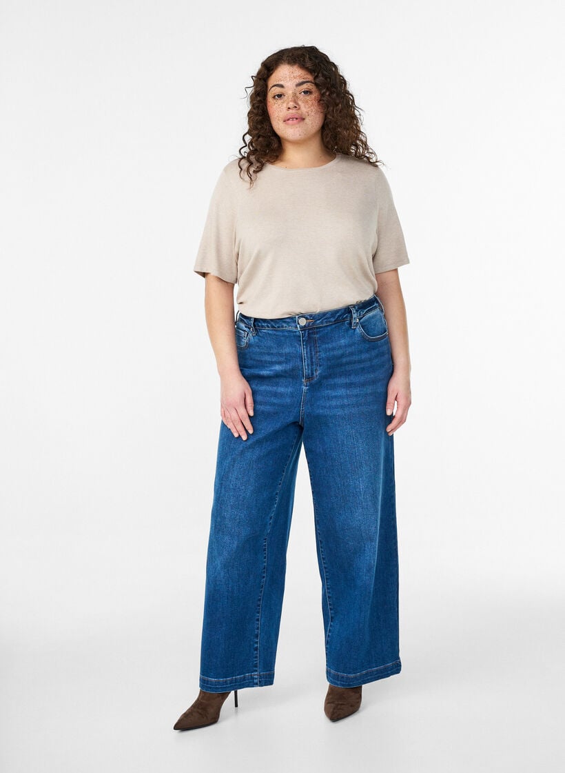 Kiana jeans med Straight fit og h&oslash;y midje, Bl&aring;, Model image number 0