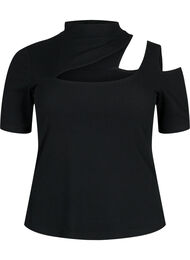 Kortermet bluse med utskåret parti, Black