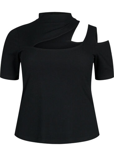 Kortermet bluse med utskåret parti, Black, Packshot image number 0