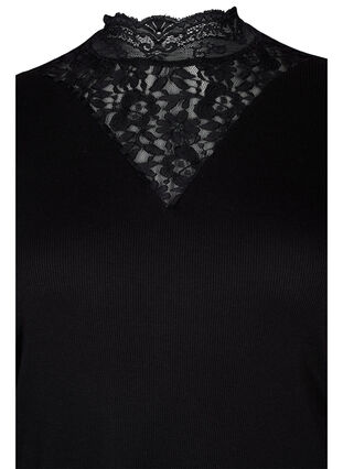 Høyhalset bluse med blonder, Black, Packshot image number 2