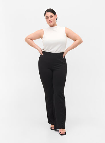 Høyhalset topp i bomull med ribbet struktur, Bright White, Model image number 2