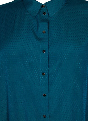 Kortermet skjortekjole med prikket tekstur, Deep Teal, Packshot image number 2