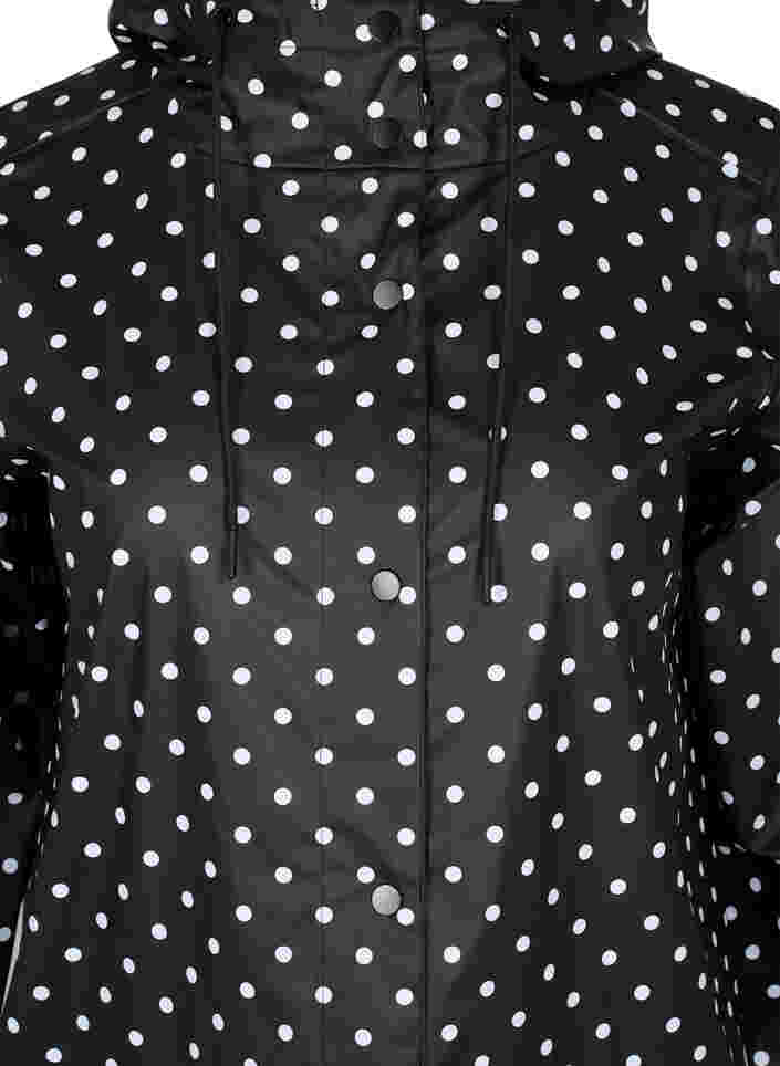Prikkete regnjakke med hette, Black W/White Dot, Packshot image number 2