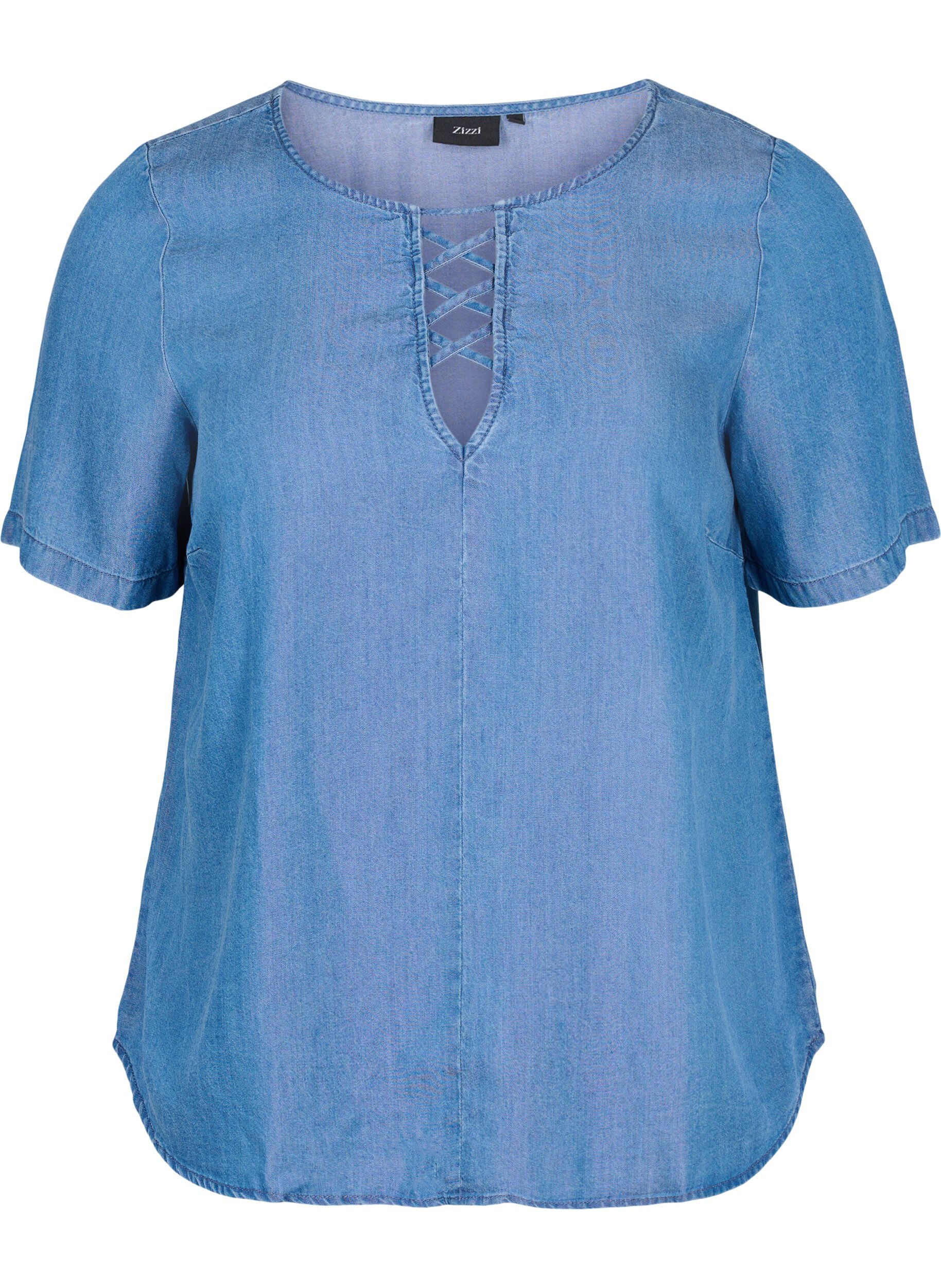 Zizzi Kortermet bluse i lyocell (TENCEL&trade;), Blue denim, Packshot image number 0