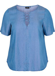 Kortermet bluse i lyocell (TENCEL™), Blue denim