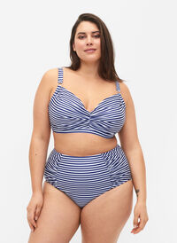 Blomstrete bikinitruse med høyt liv, Blue Striped, Model
