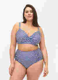 Blomstrete bikinitruse med høyt liv, Blue Striped, Model