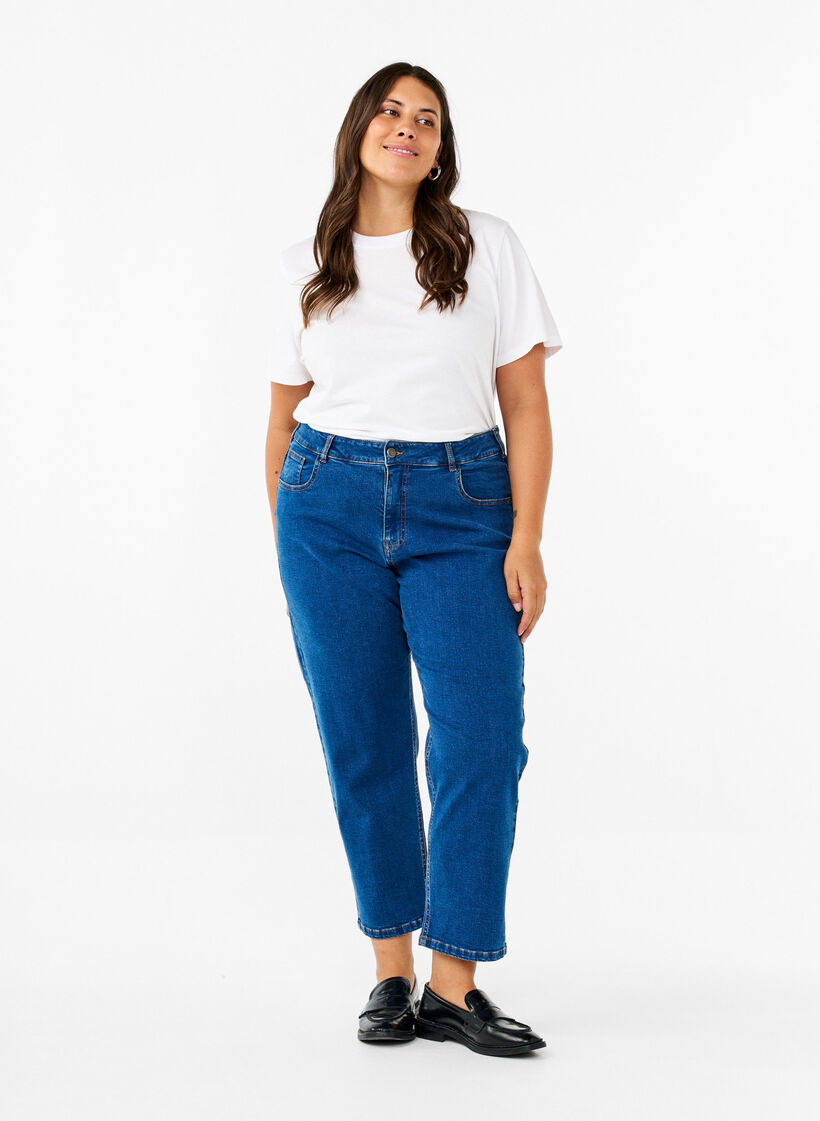 Cropped Vera jeans med rett passform, Blue Denim, Model image number 0