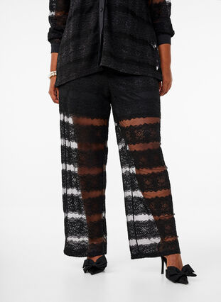Zizzi Løse bukser med blonder og gjennomsiktig mesh., Black, Model image number 2