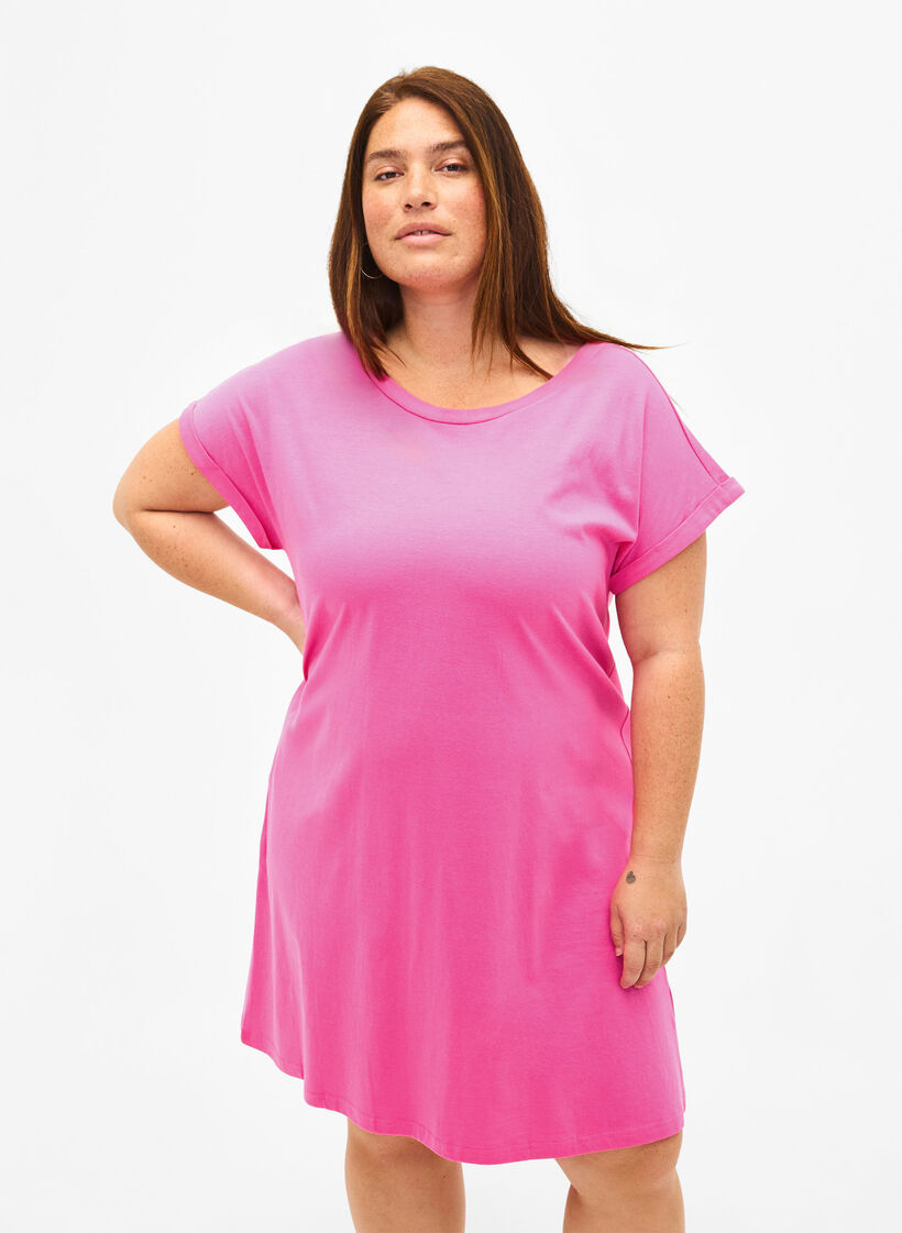 2-pack bomullskjole med korte ermer, Shocking Pink/Black, Model image number 0