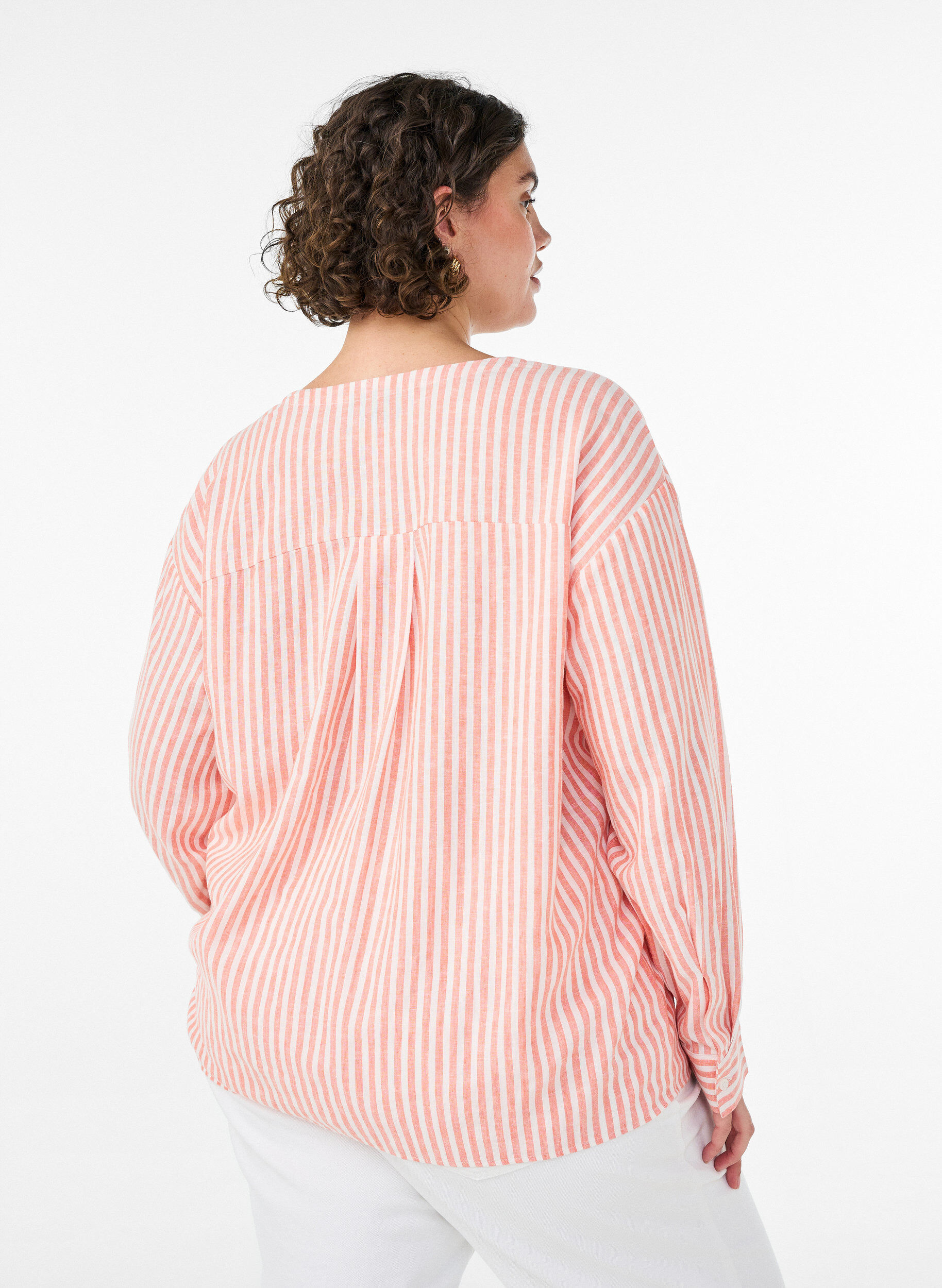 ZizziBluse i lin og viskose med V-hals, Orange, Model image number 2
