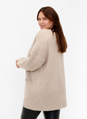 Strikket cardigan med glidelås og lommer, Simply Taupe Mel., Model image number 1