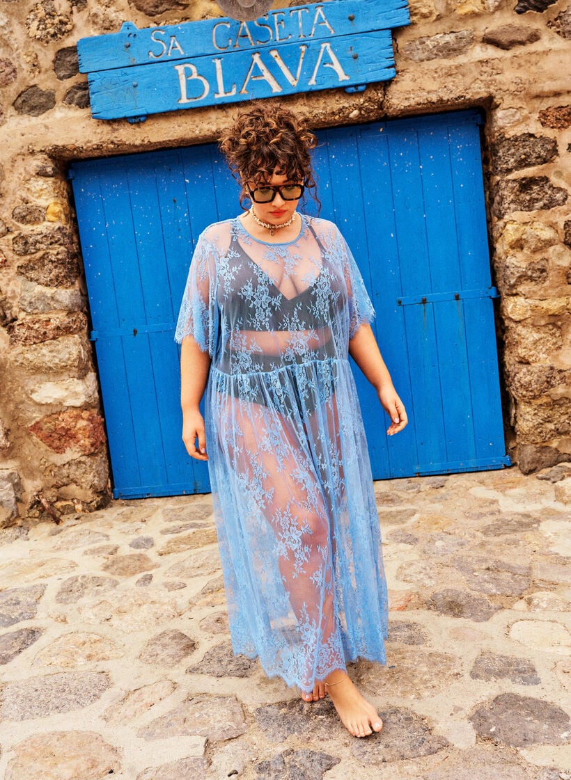 Gjennomsiktig blonde midikjole med korte ermer, Lilla, Image image number 0