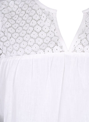 Kjole i bomullsblanding med lin og heklede detaljer, Bright White, Packshot image number 2