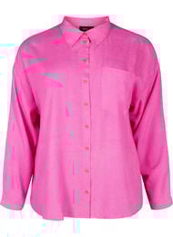 Langermet skjorte i lin og viskose, Shocking Pink