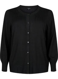 Strikkecardigan med rund hals og knapper, Svart