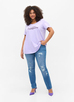 Kortermet T-skjorte i bomull med mønster,  Lavender LAMOUR, Model image number 2