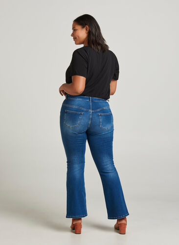 Ellen bootcut jeans med høy midje, Blue denim, Model image number 1