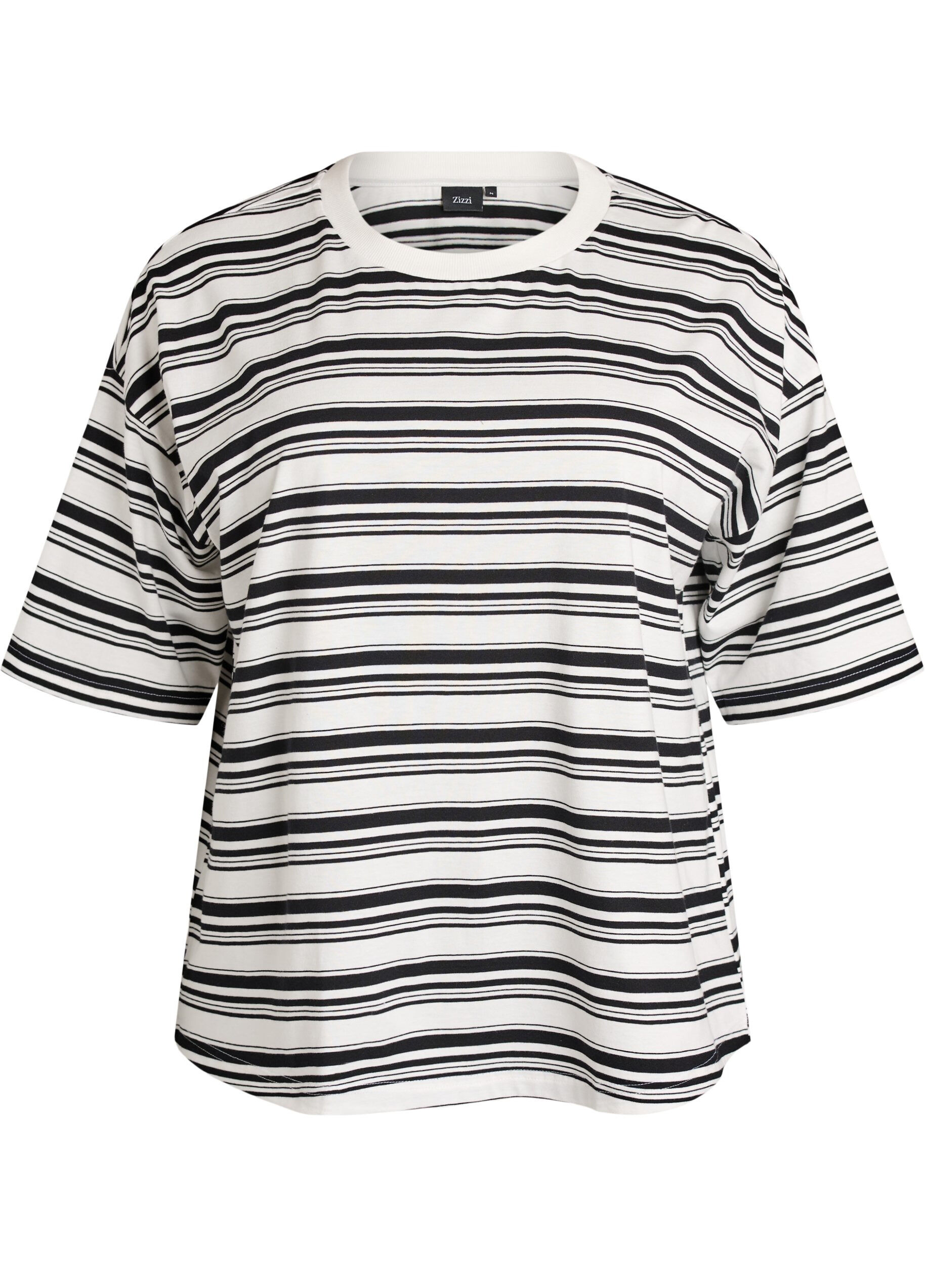 ZizziBoxy T-skjorte med stripete m&oslash;nster, Svart, Packshot image number 0