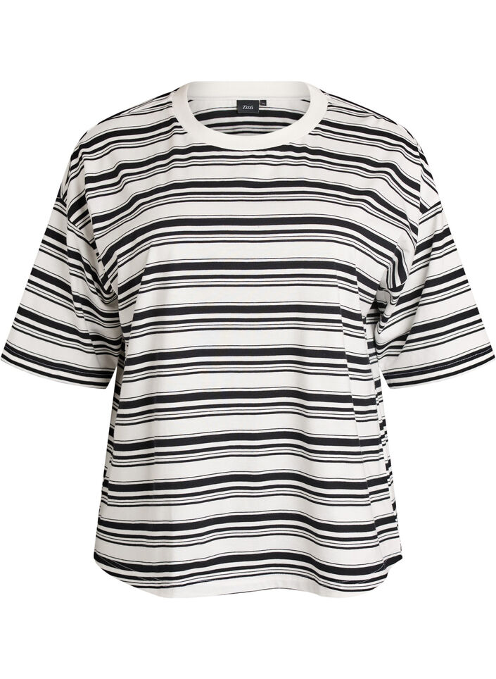 Boxy T-skjorte med stripete m&oslash;nster, Svart, Packshot image number 0