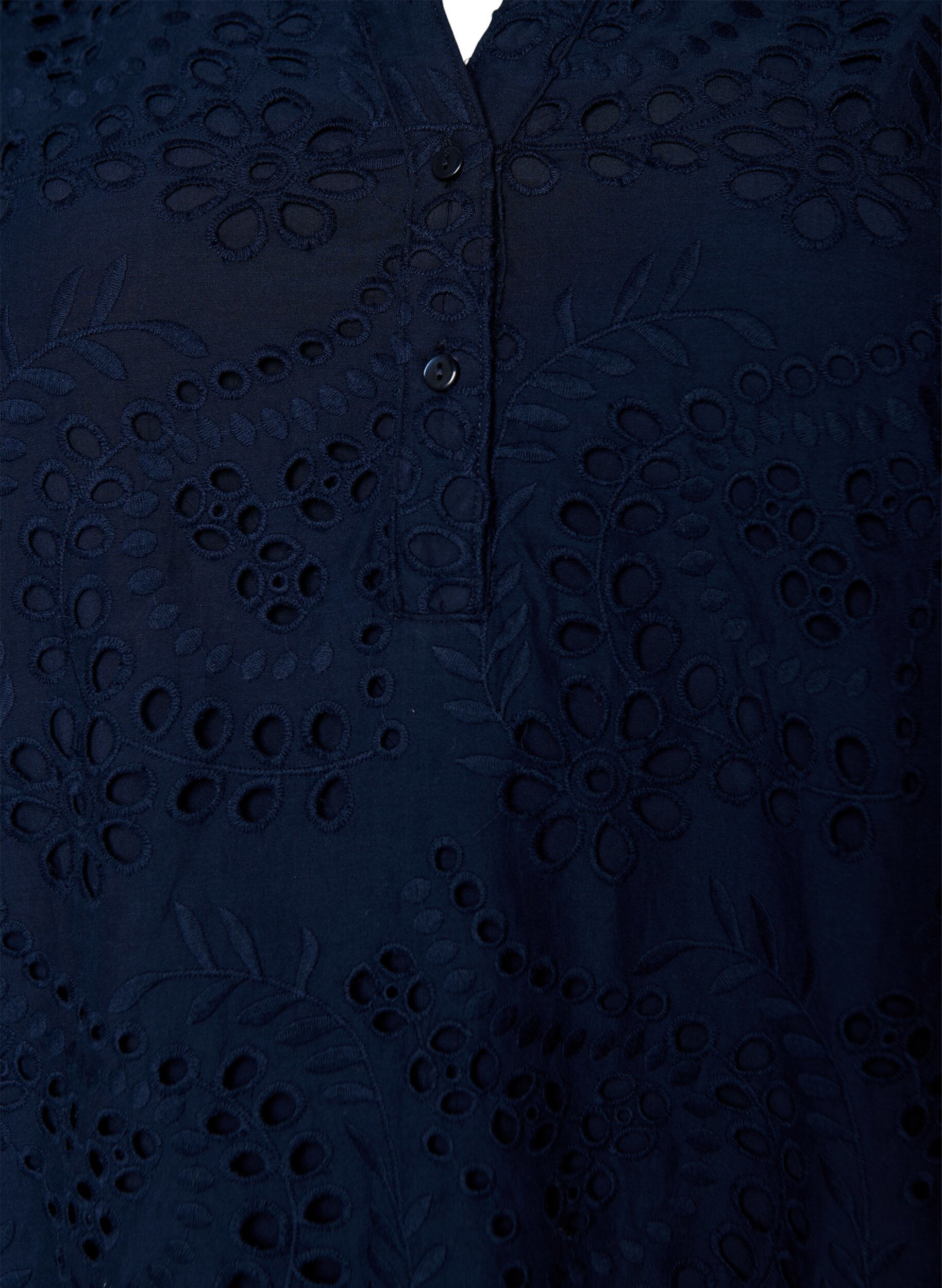 Zizzi Kjole med broderie anglaise og volangermer, Bl&aring;, Packshot image number 2