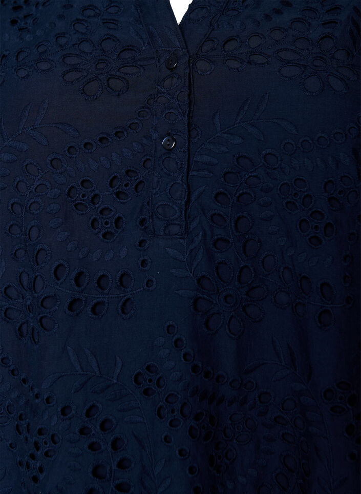 Kjole med broderie anglaise og volangermer, Bl&aring;, Packshot image number 2