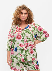 Blomstrete skjorte med 3/4-ermer, Bright Flower, Model