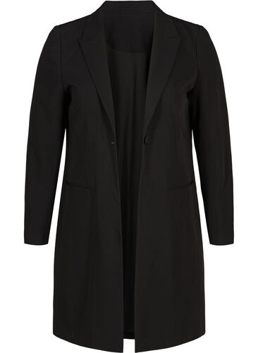 Klassisk, lang blazer i viskosemiks, Black, Packshot image number 0