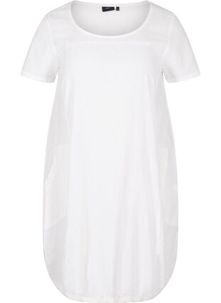 Kortermet kjole i bomull, Bright White, Packshot image number 0
