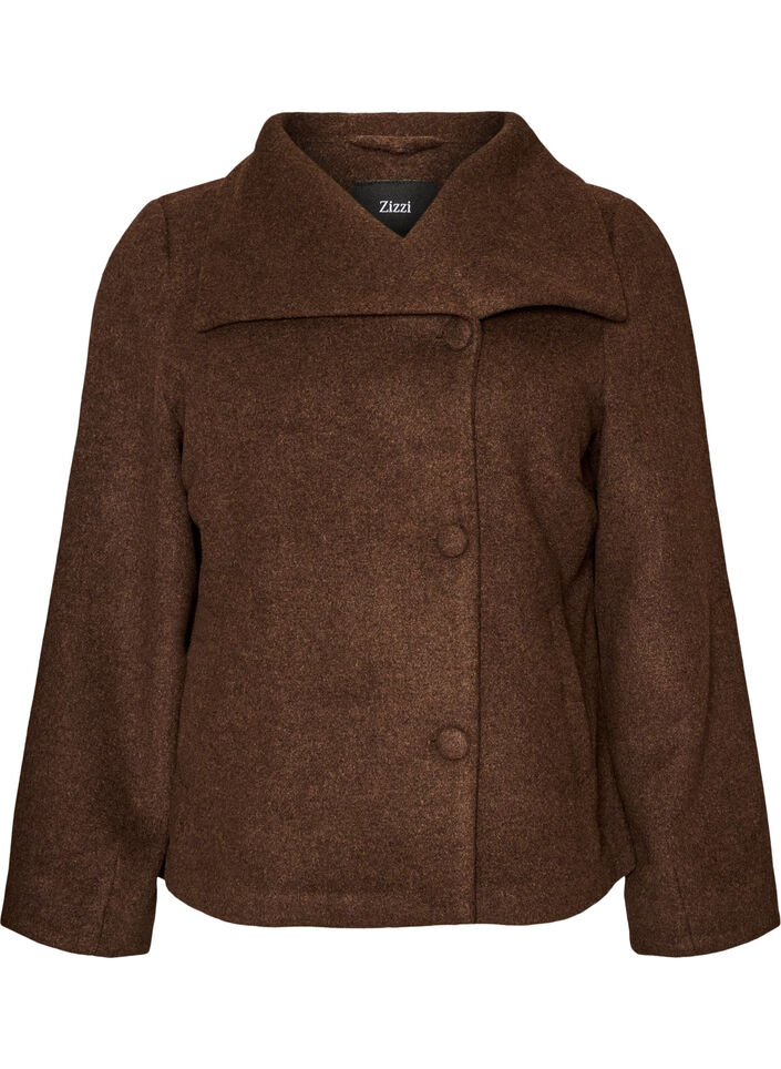 Kort jakke med asymmetrisk knappelukking, Brun, Packshot image number 0