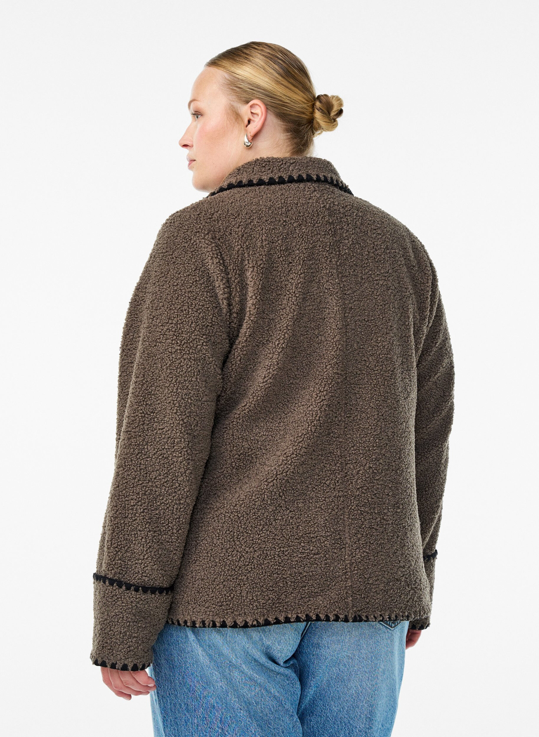 ZizziTeddyjakke med kontrastdetaljer, Brun, Model image number 2